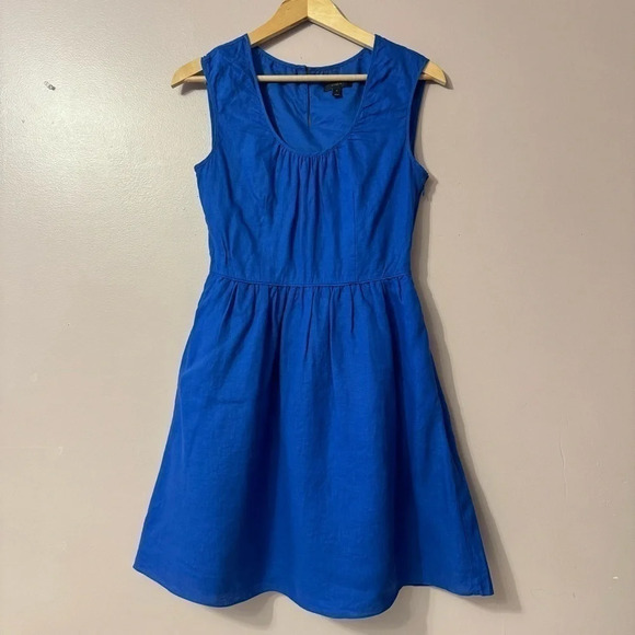 J. Crew Women’s Linen Cap Sleeve  Fit Flare Dress Royal Blue Size 4 - Picture 1 of 9